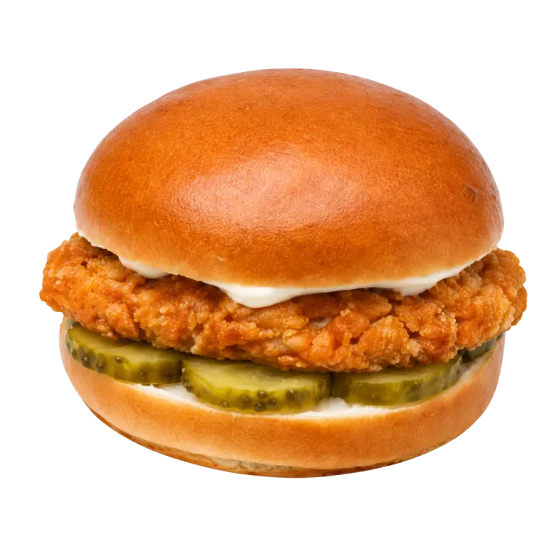 Crispy chicken sandwich on a brioche bun from TF Bites
